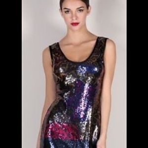 Hale Bob Sequin Floral Tank dress black w/ overlay